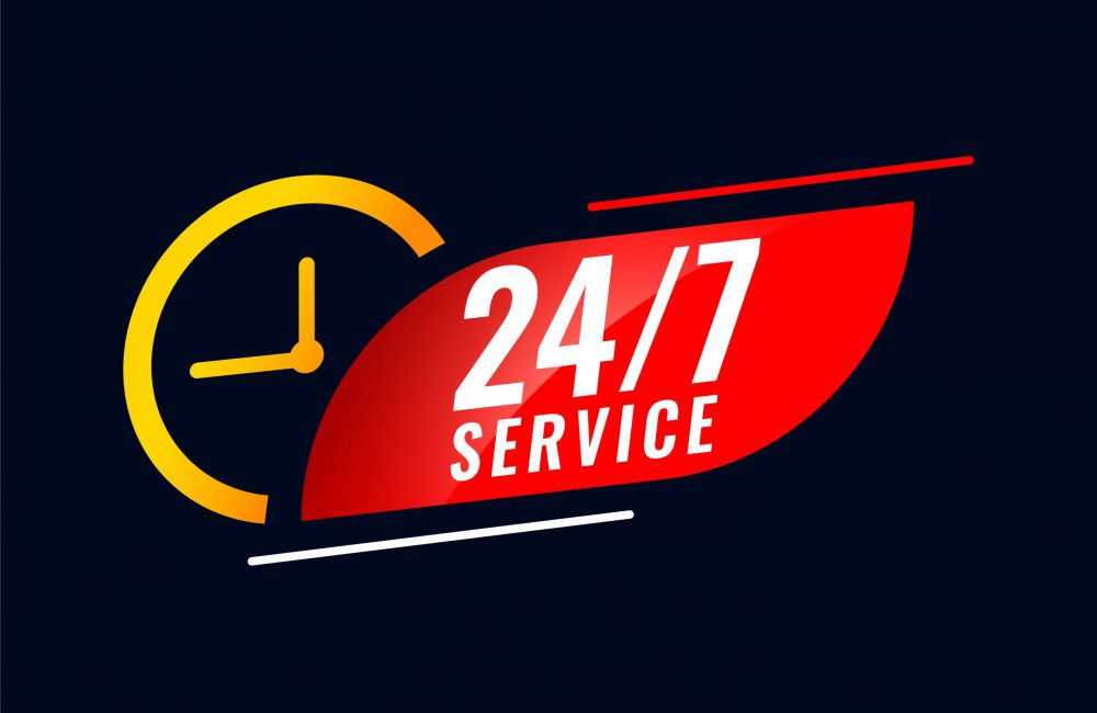 24 hour and 7 days service background with clock